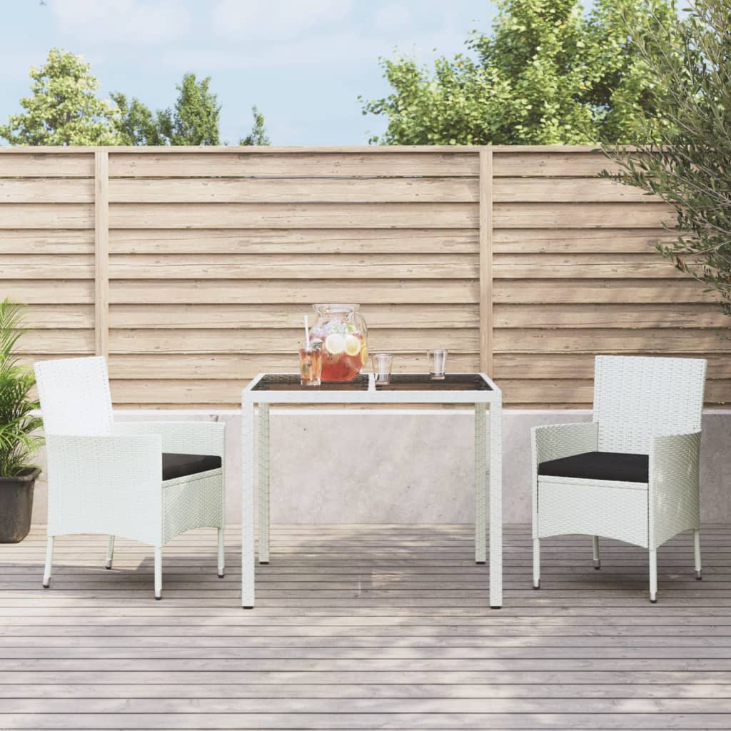 vidaXL 3-tlg. Garten-Essgruppe mit Kissen Weiß Poly Rattan