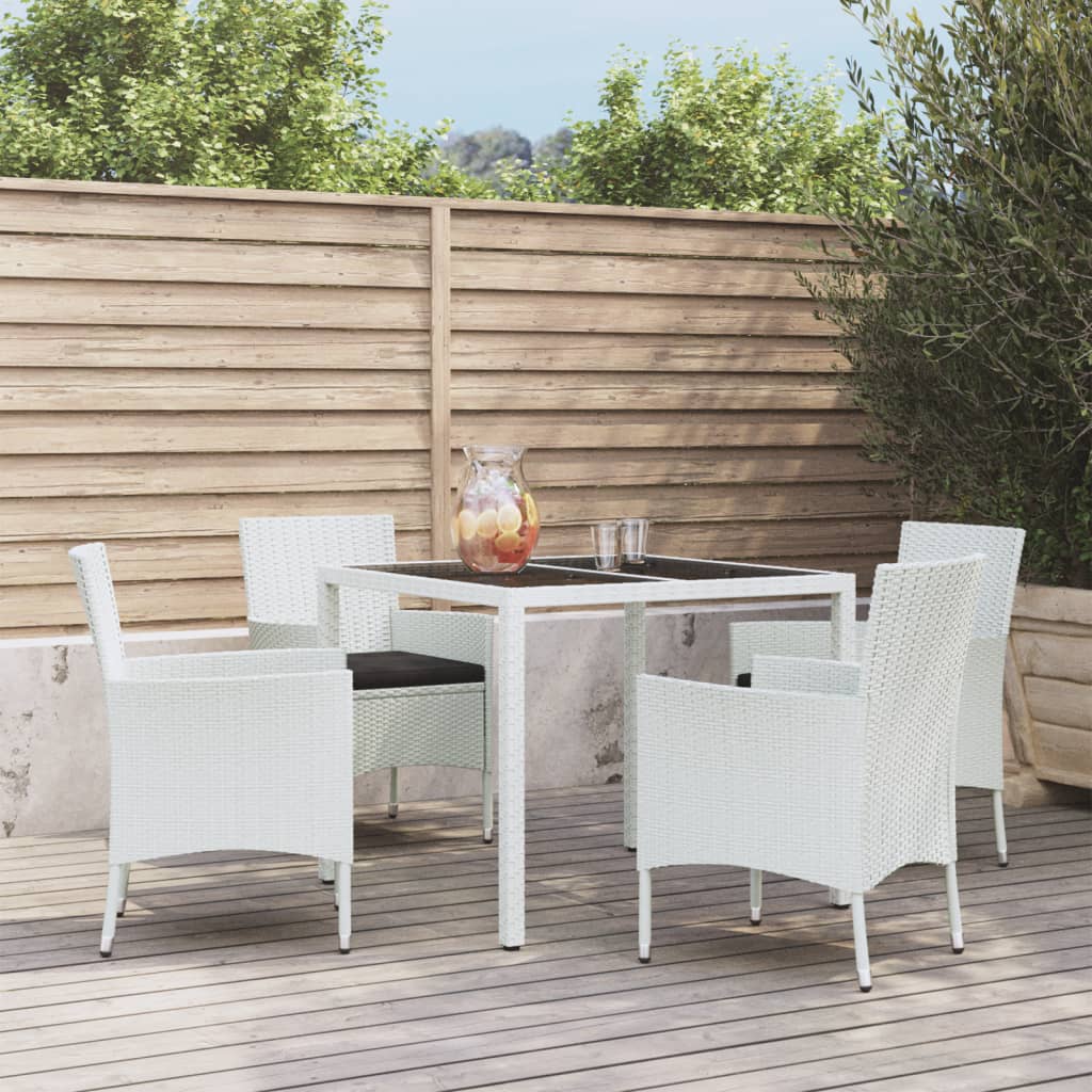 vidaXL 5-tlg. Garten-Essgruppe mit Kissen Weiß Poly Rattan