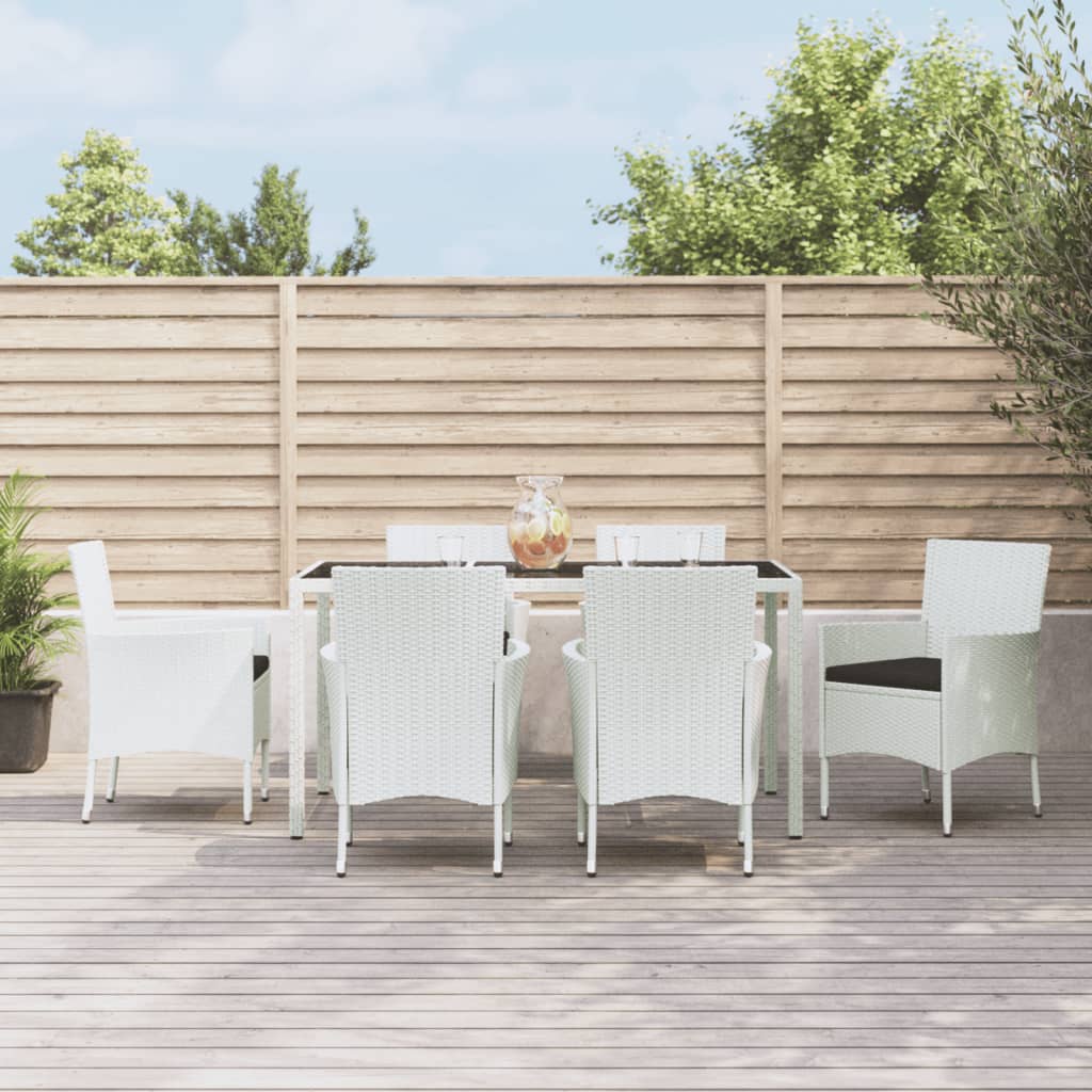 Ensemble à manger de jardin et coussins 7 pcs blanc poly rotin