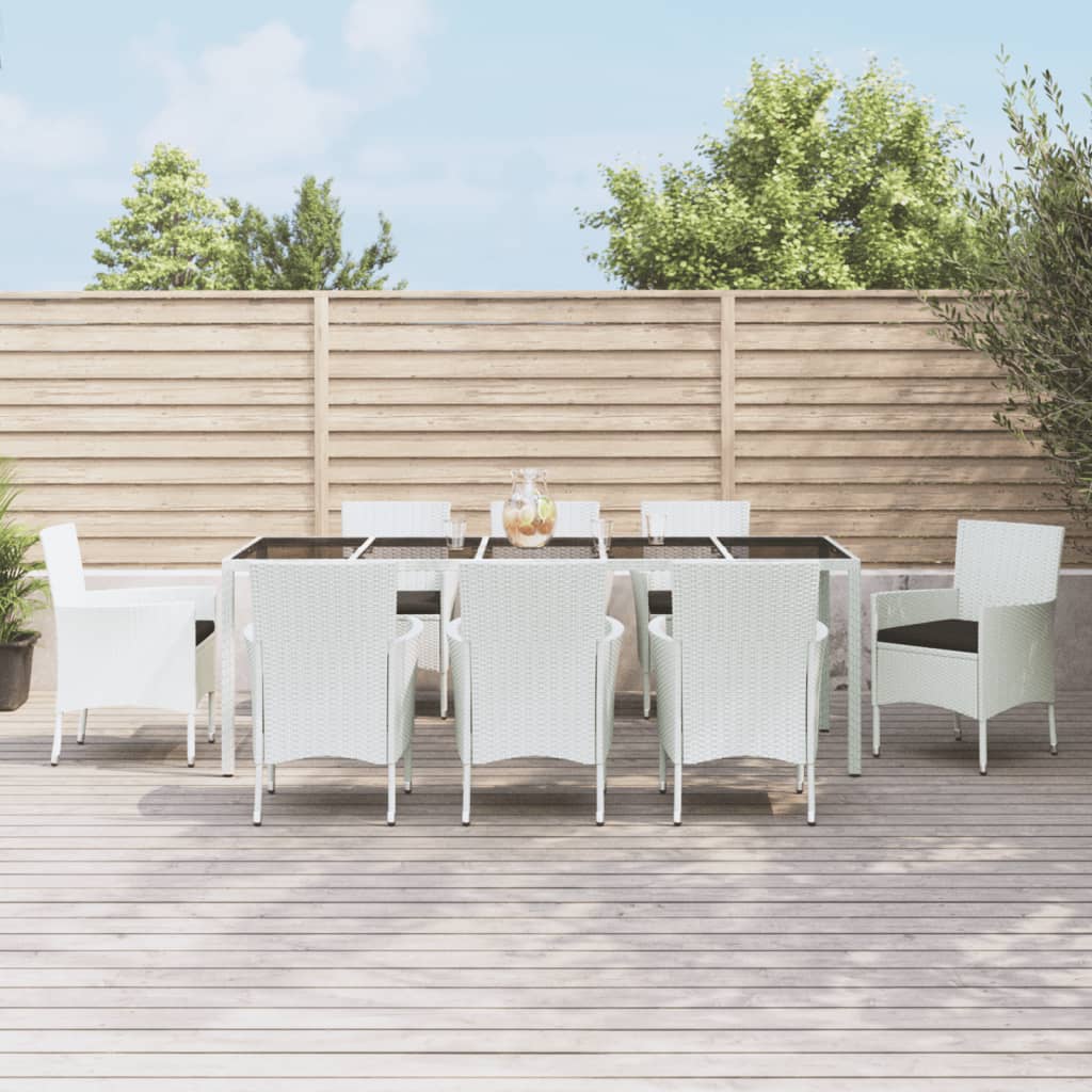 Ensemble à manger de jardin et coussins 9 pcs blanc poly rotin