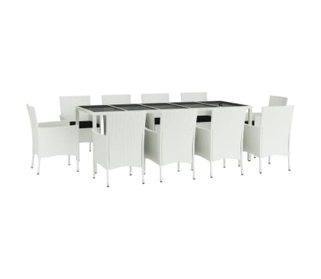 vidaXL 11 Piece Garden Dining Set with Cushions White Poly Rattan