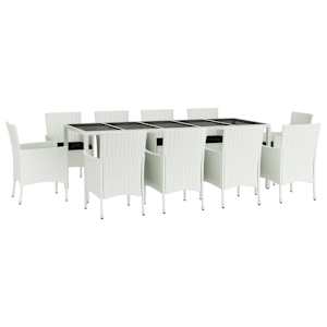 vidaXL 11 Piece Garden Dining Set with Cushions White Poly Rattan