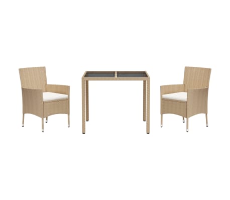 vidaXL 3-delige Tuinset met kussens poly rattan beige