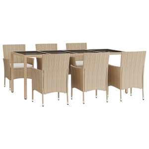 vidaXL Set da Pranzo da Giardino 7 pz con Cuscini Beige in Polyrattan