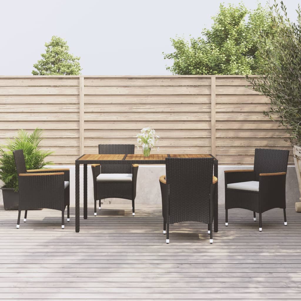 vidaXL 5-tlg. Garten-Essgruppe mit Kissen Schwarz Poly Rattan