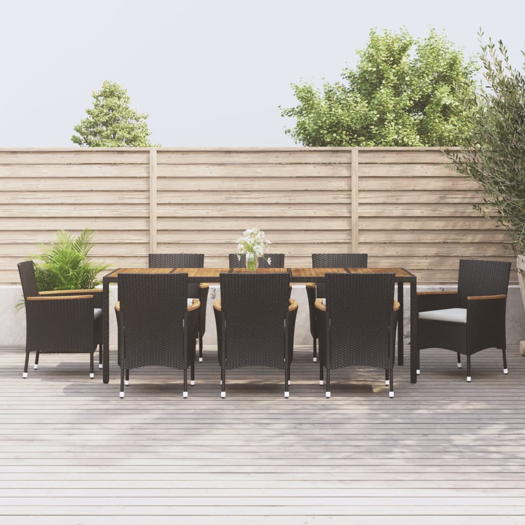 vidaXL 9-tlg. Garten-Essgruppe mit Kissen Schwarz Poly Rattan