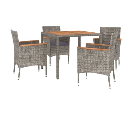 vidaXL Ensemble &agrave; manger de jardin 5 pcs coussins gris r&eacute;sine tress&eacute;e