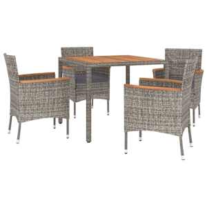 vidaXL Ensemble &agrave; manger de jardin 5 pcs coussins gris r&eacute;sine tress&eacute;e