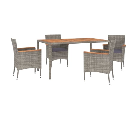 vidaXL 5-delige Tuinset met kussens poly rattan grijs