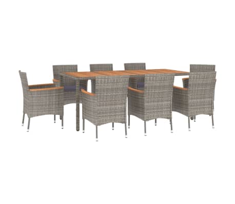 vidaXL Ensemble &agrave; manger de jardin 9 pcs coussins gris r&eacute;sine tress&eacute;e
