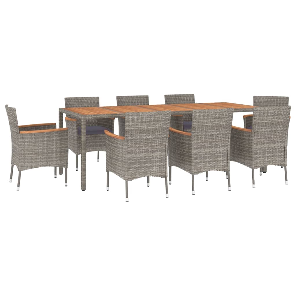 vidaXL 9 Piece Patio Dining Set with Cushions Gray Poly Rattan