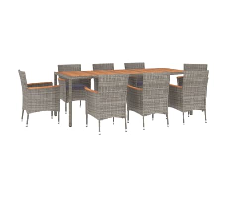 vidaXL 9 Piece Patio Dining Set with Cushions Gray Poly Rattan