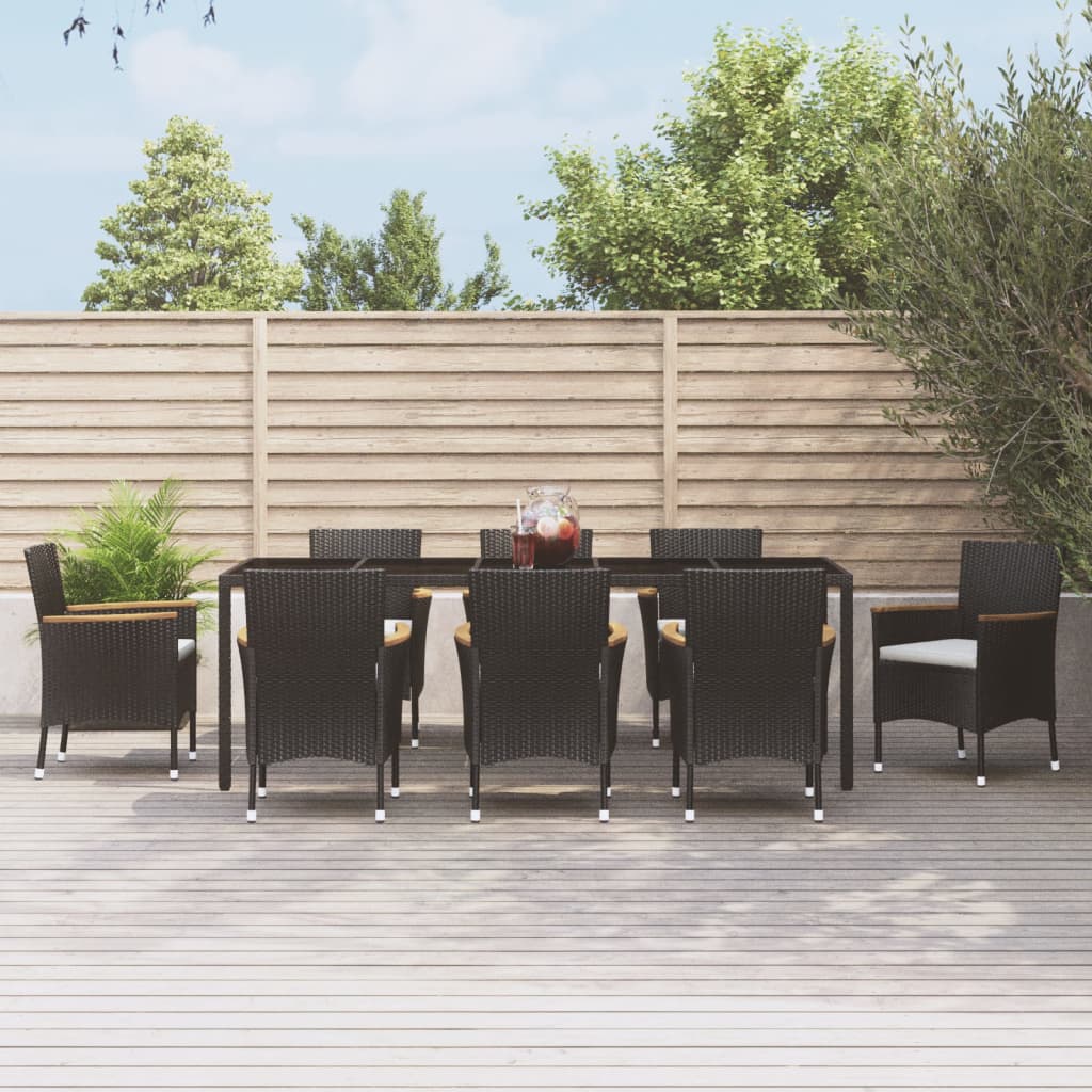 vidaXL 9-tlg. Garten-Essgruppe mit Kissen Schwarz Poly Rattan