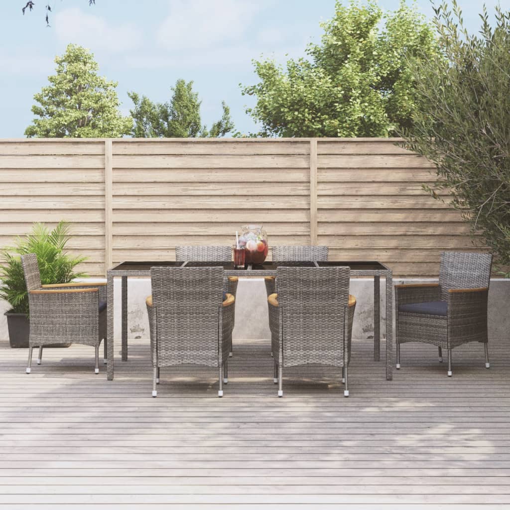 Mobilier à dîner de jardin et coussins 7 pcs gris rotin