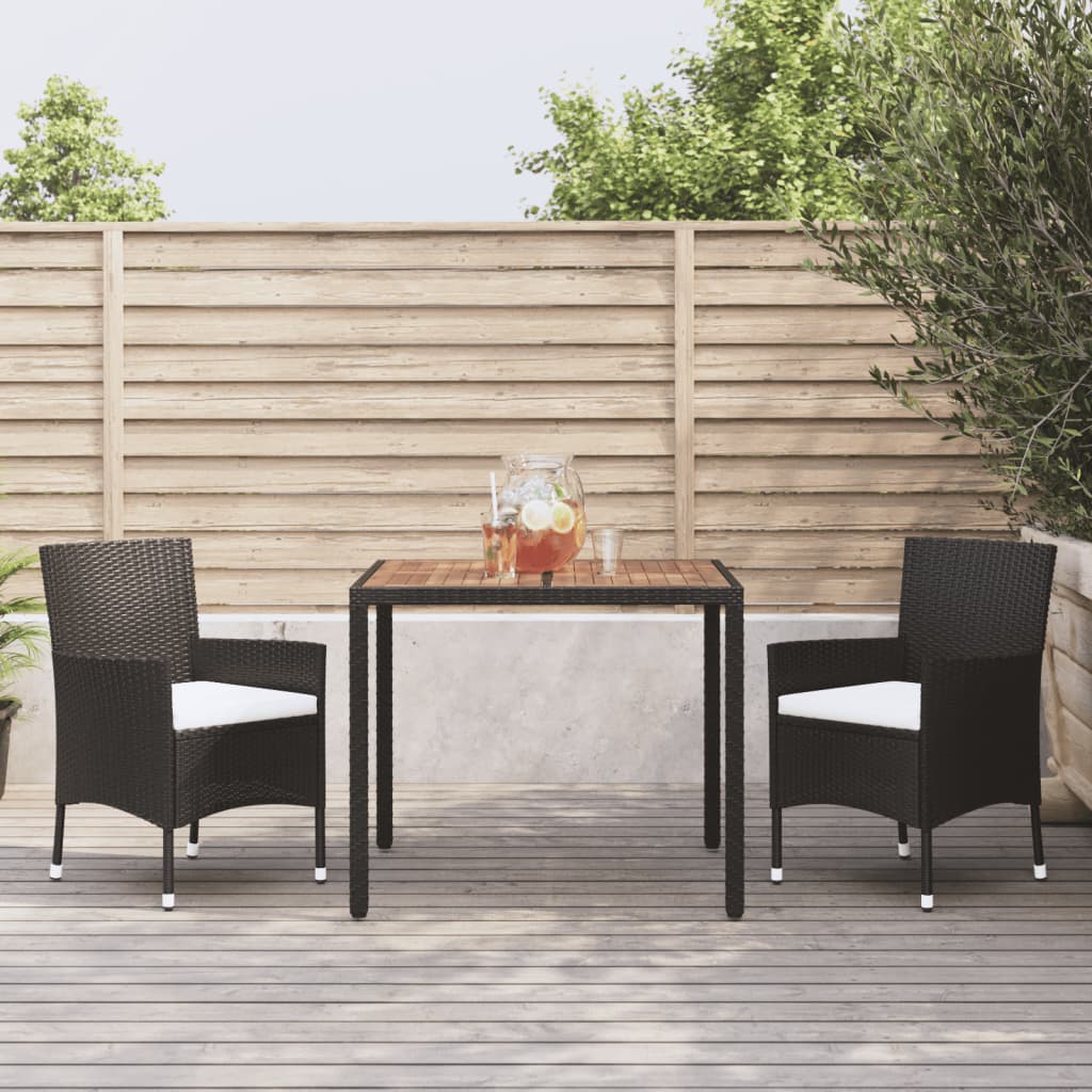 Ensemble de salle à manger de jardin avec coussins 3 pcs Noir