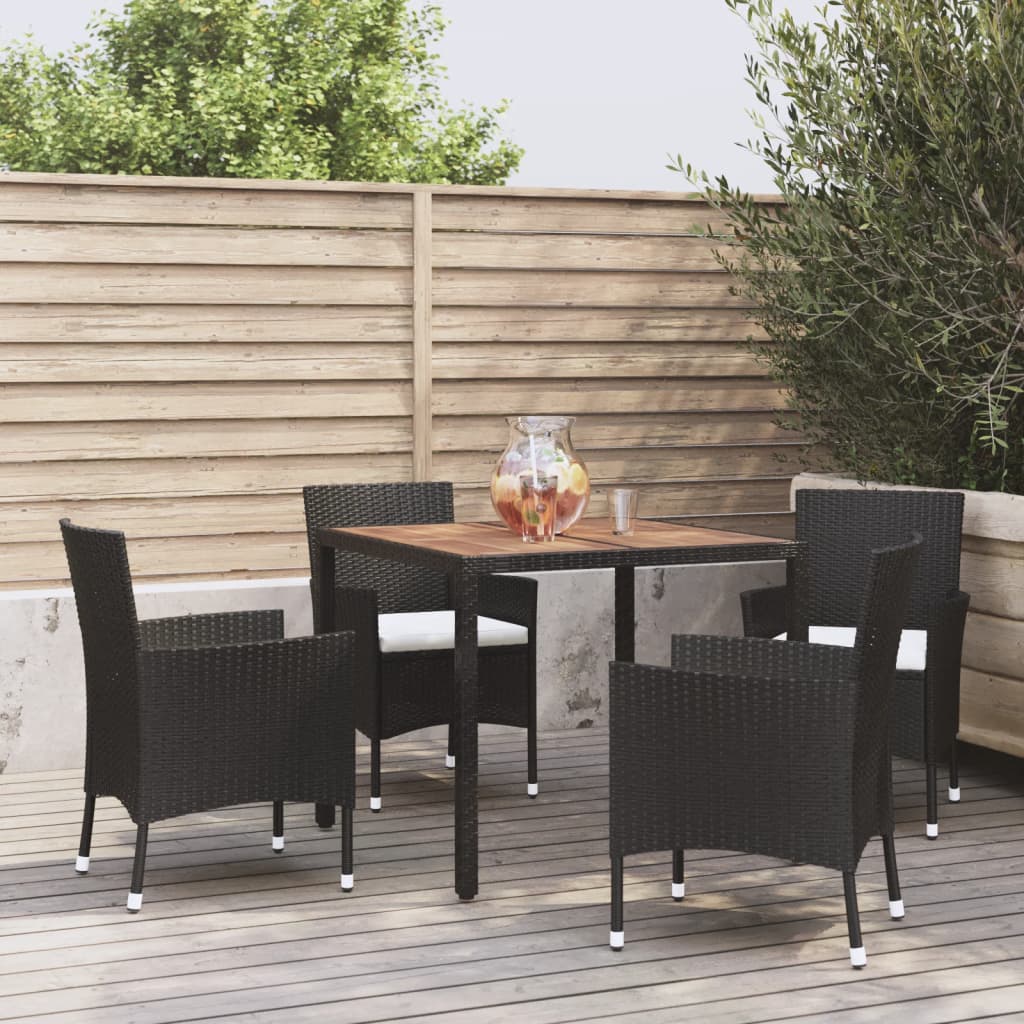 vidaXL Set mobilier de grădină cu perne, 5 piese, negru, poliratan