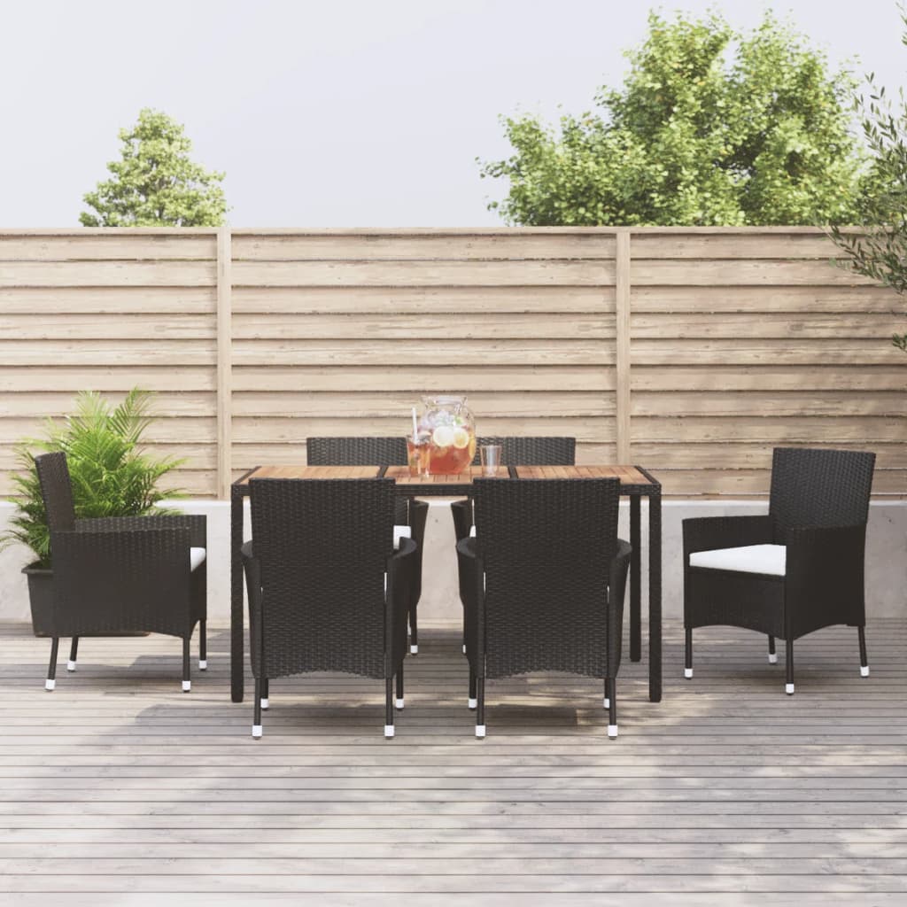 vidaXL Set mobilier de grădină cu perne, 7 piese, negru, poliratan