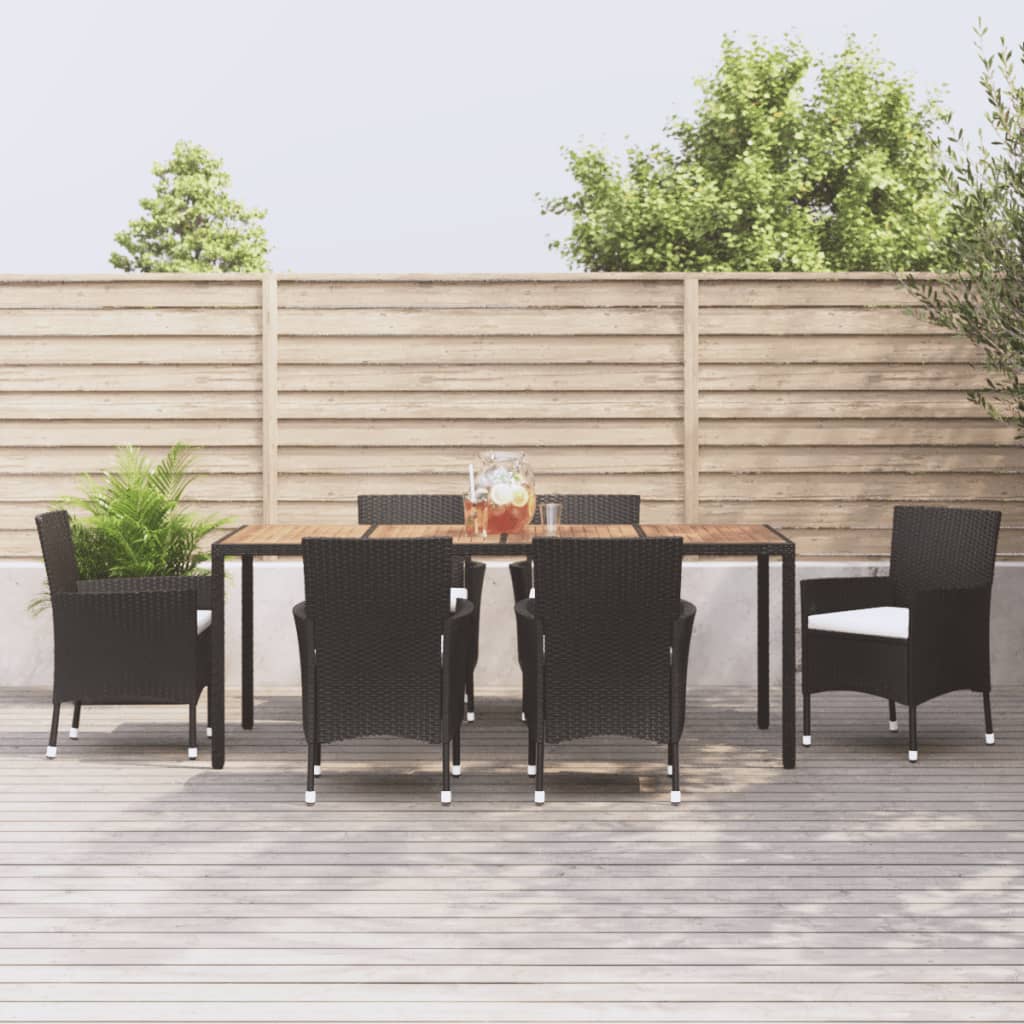 vidaXL Set mobilier de grădină cu perne, 7 piese, negru, poliratan