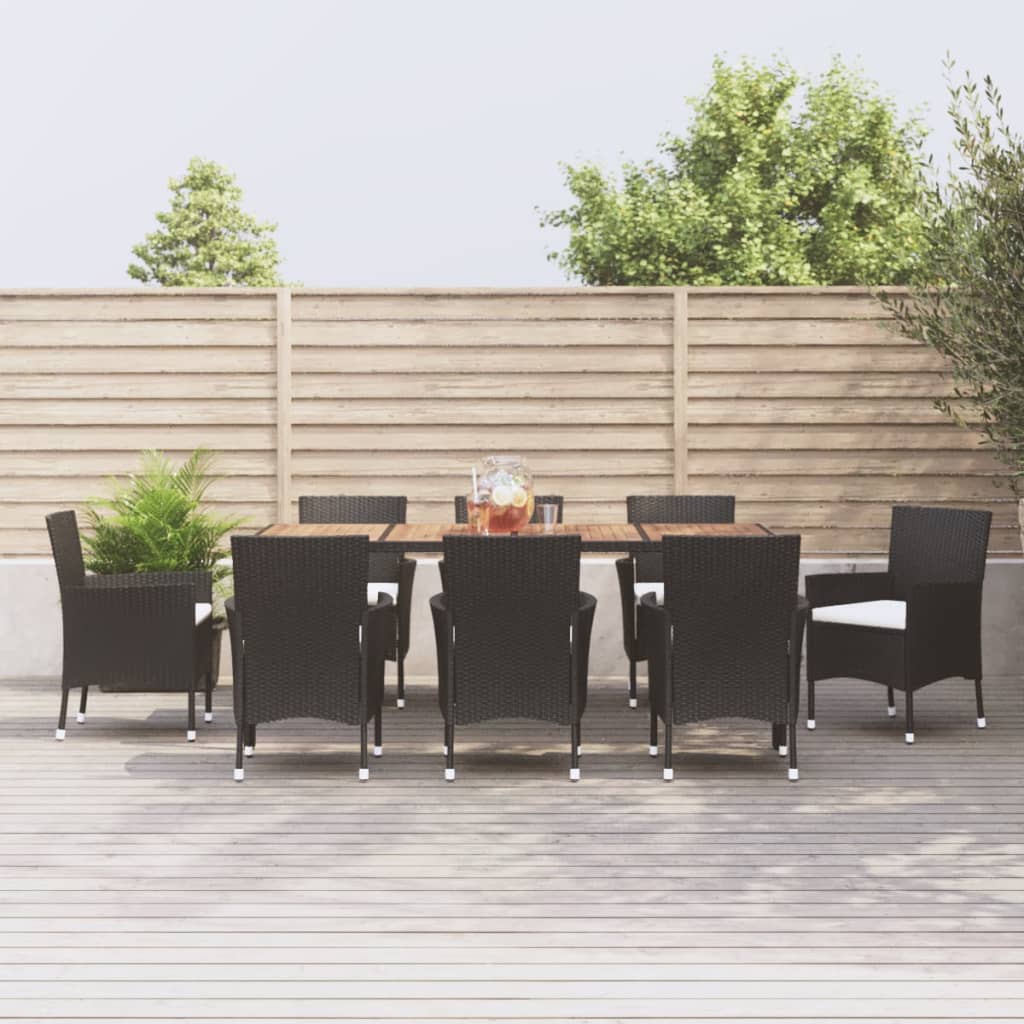 vidaXL Set mobilier de grădină cu perne, 9 piese, negru, poliratan