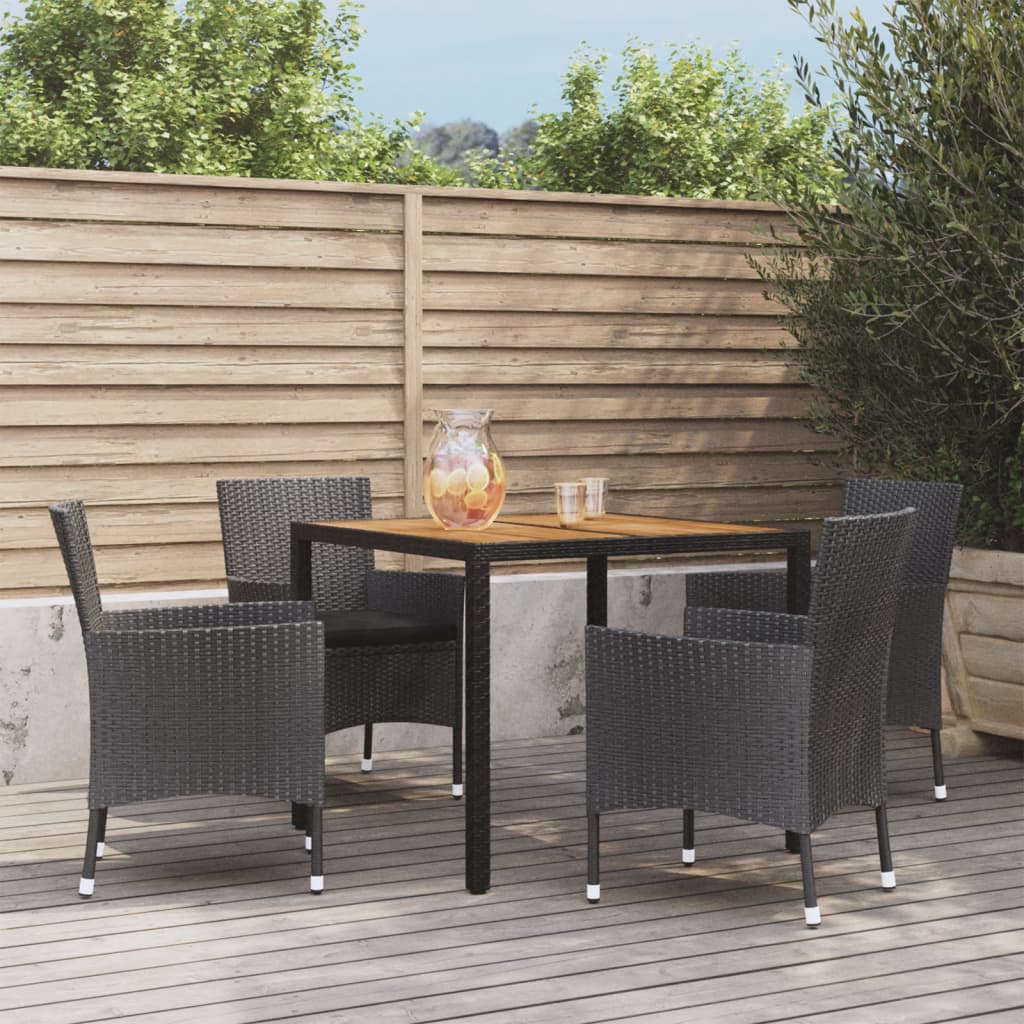 Mobilier à dîner de jardin et coussins 5pcs Noir Résine tressée