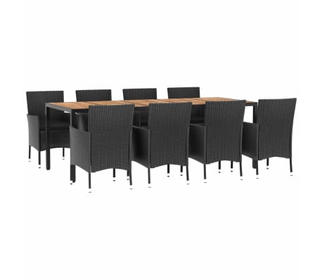 vidaXL 9-tlg. Garten-Essgruppe mit Kissen Schwarz Poly Rattan