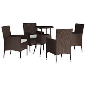 5dílný zahradní bistro set s poduškami hnědý polyratan - obrázek 3