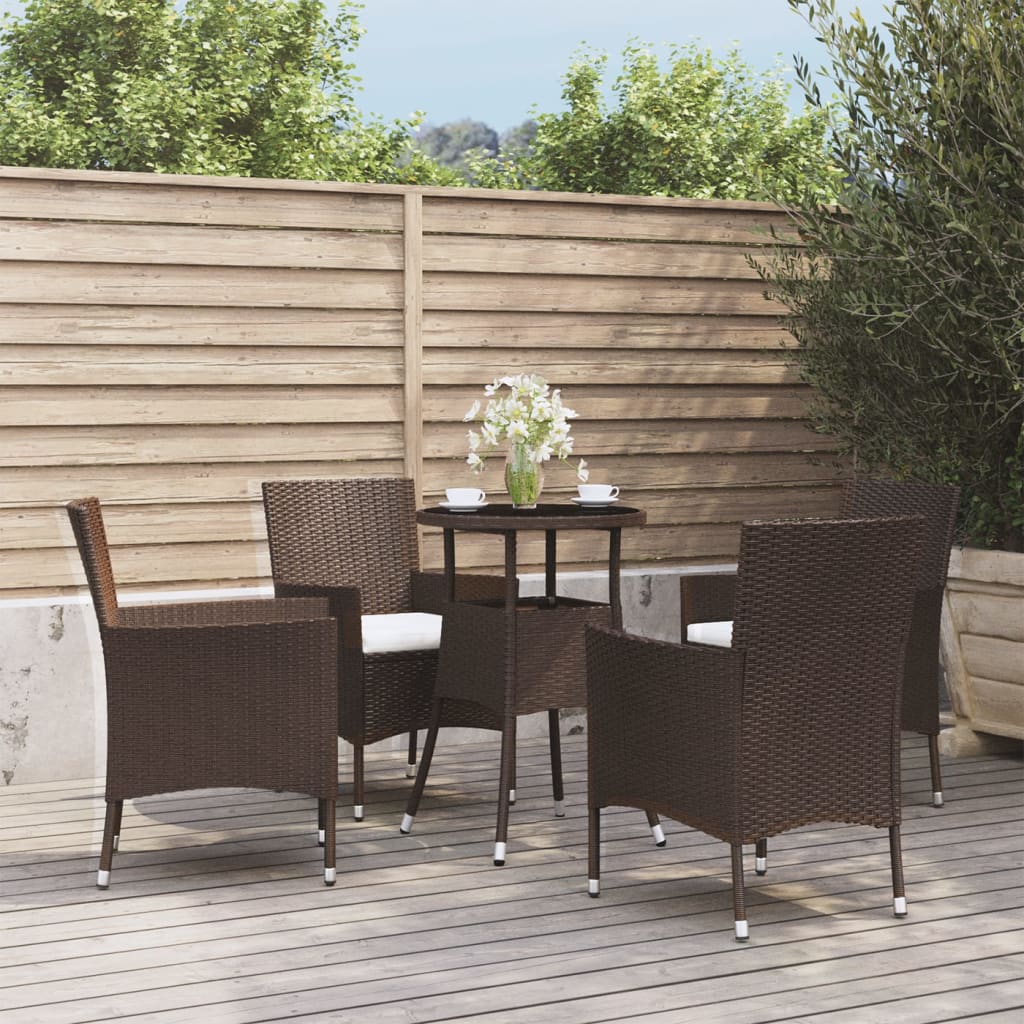 vidaXL 5-tlg. Garten-Bistro-Set mit Kissen Braun Poly Rattan