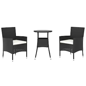 3dílný zahradní bistro set s poduškami černý polyratan - obrázek 3