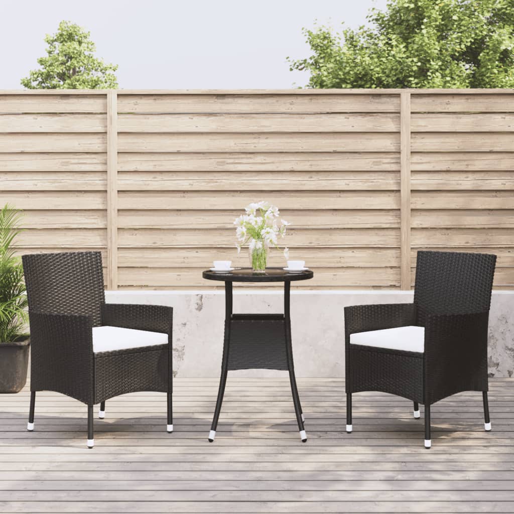 Ensemble de bistro de jardin 3 pcs coussins noir poly rotin