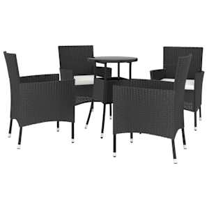 5dílný zahradní bistro set s poduškami černý polyratan - obrázek 3