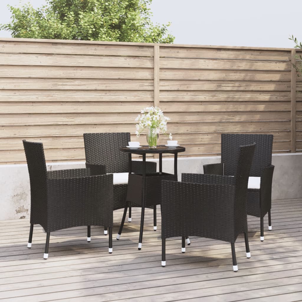 vidaXL 5-tlg. Garten-Bistro-Set mit Kissen Schwarz Poly Rattan