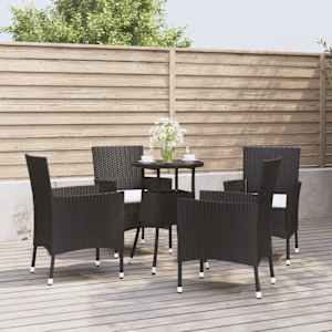 5dílný zahradní bistro set s poduškami černý polyratan