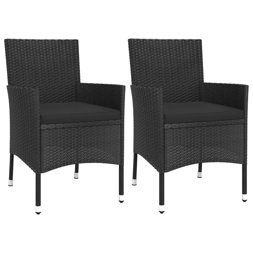 vidaXL 3-delige Bistroset met kussens poly rattan zwart afbeelding