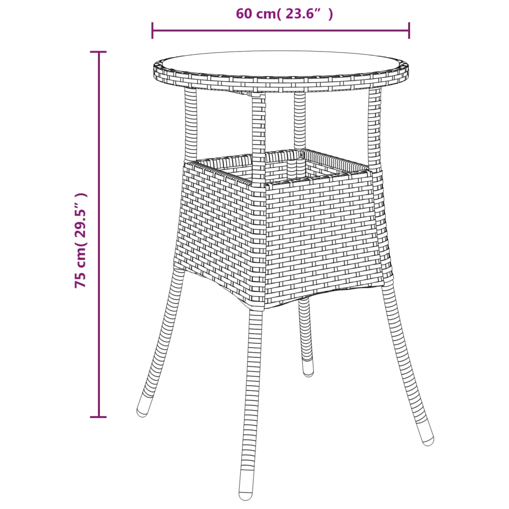 3dílný zahradní bistro set s poduškami černý polyratan