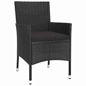 3dílný zahradní bistro set s poduškami černý polyratan - obrázek 4