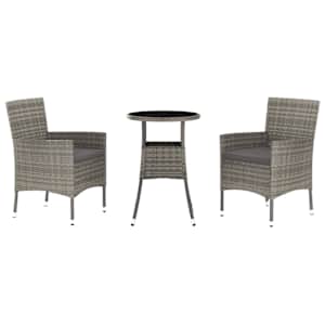3dílný zahradní bistro set s poduškami šedý polyratan - obrázek 2