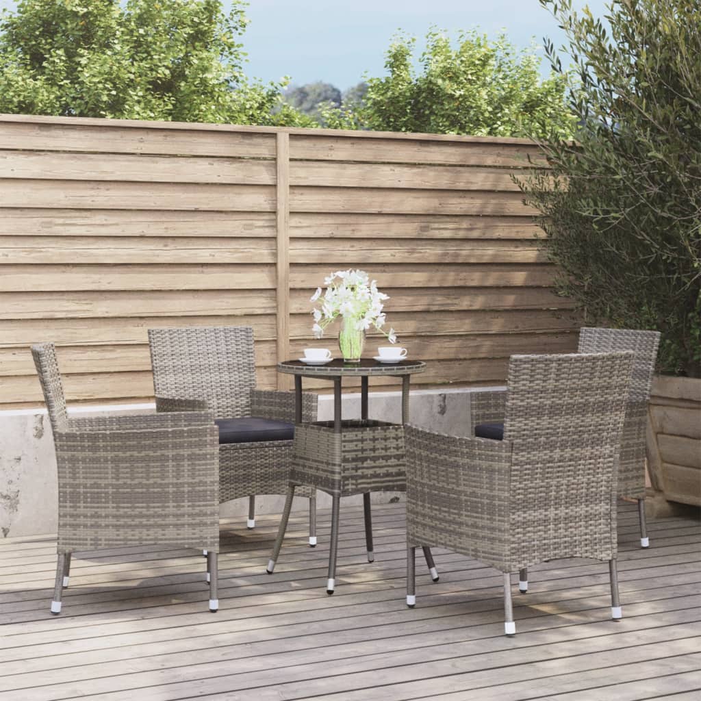 vidaXL 5-tlg. Garten-Bistro-Set mit Kissen Grau Poly Rattan