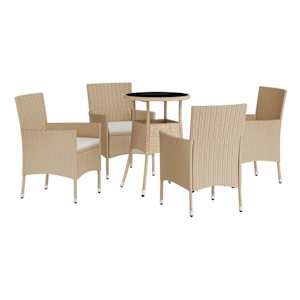5dílný zahradní bistro set s poduškami béžový polyratan - obrázek 3