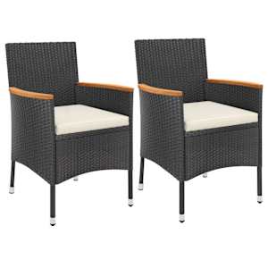 3dílný zahradní bistro set s poduškami černý polyratan - obrázek 3