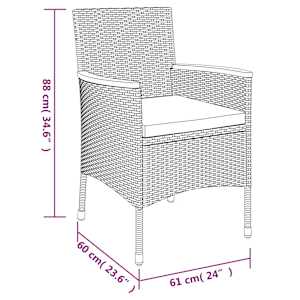 3dílný zahradní bistro set s poduškami černý polyratan - obrázek 9
