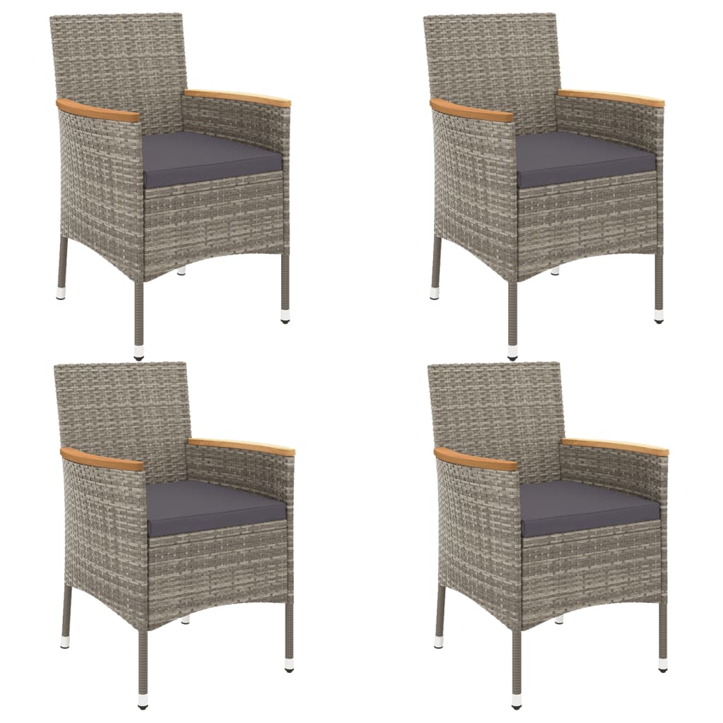 Stolik bistro z krzesłami - Rattan PE, stal, szkło hartowane - szary - 55x75cm - 4 krzesła z poduszką