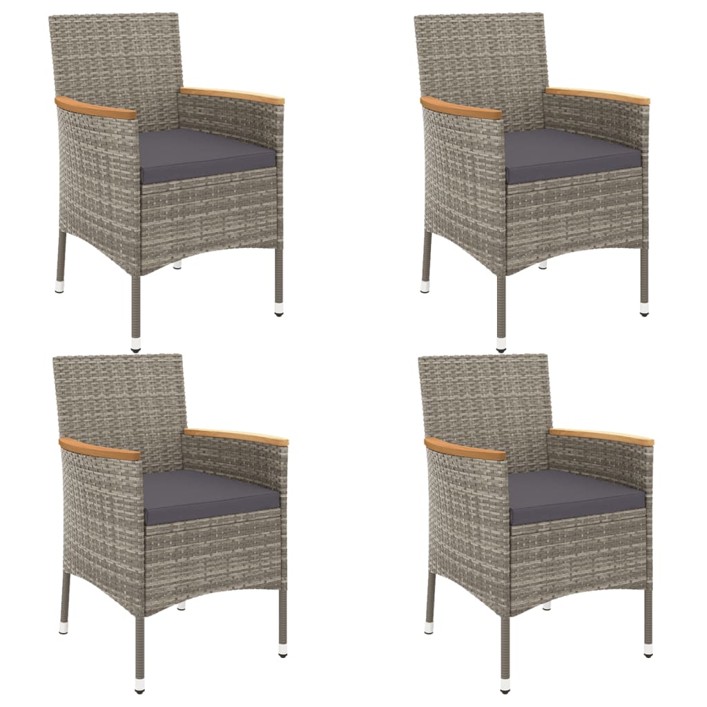 vidaXL 5-delige Bistroset met kussens poly rattan grijs afbeelding