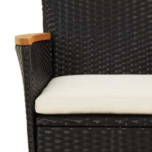 3dílný zahradní bistro set s poduškami černý polyratan - obrázek 6