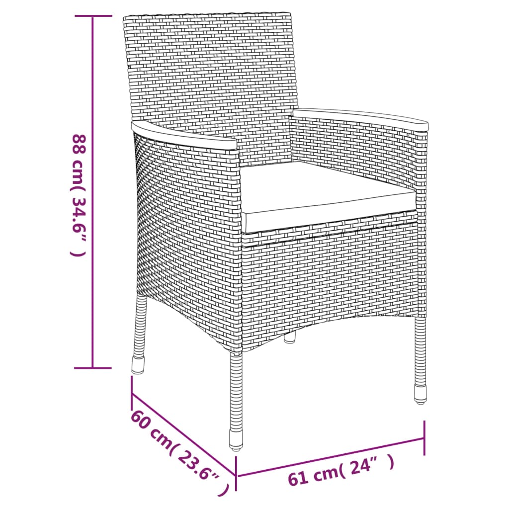 Zestaw mebli bistro ogrodowych - Stół 55x75cm, 4x Krzesło 61x60x88cm, poduszki