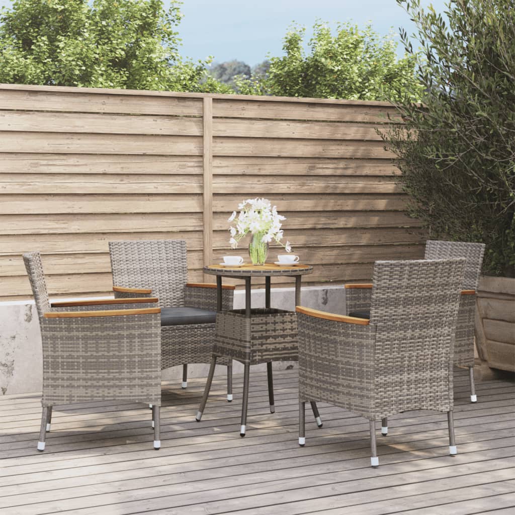 vidaXL 5-tlg. Garten-Bistro-Set mit Kissen Grau Poly Rattan