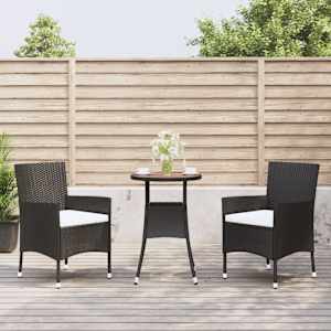 3dílný zahradní bistro set s poduškami černý polyratan - obrázek 1