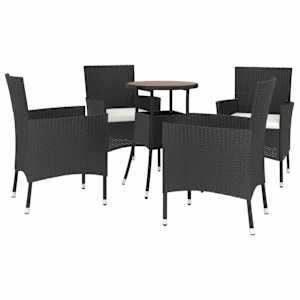 5dílný zahradní bistro set s poduškami černý polyratan - obrázek 3