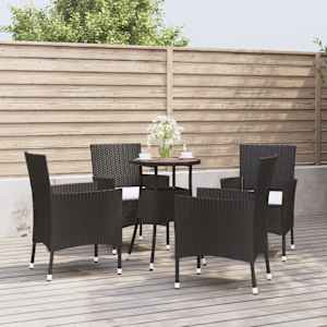 5dílný zahradní bistro set s poduškami černý polyratan