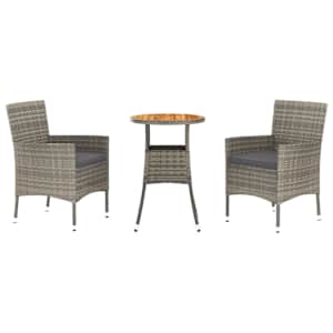 3dílný zahradní bistro set s poduškami šedý polyratan - obrázek 2