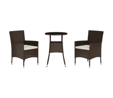 vidaXL 3 Piece Garden Bistro Set with Cushions Brown Poly Rattan